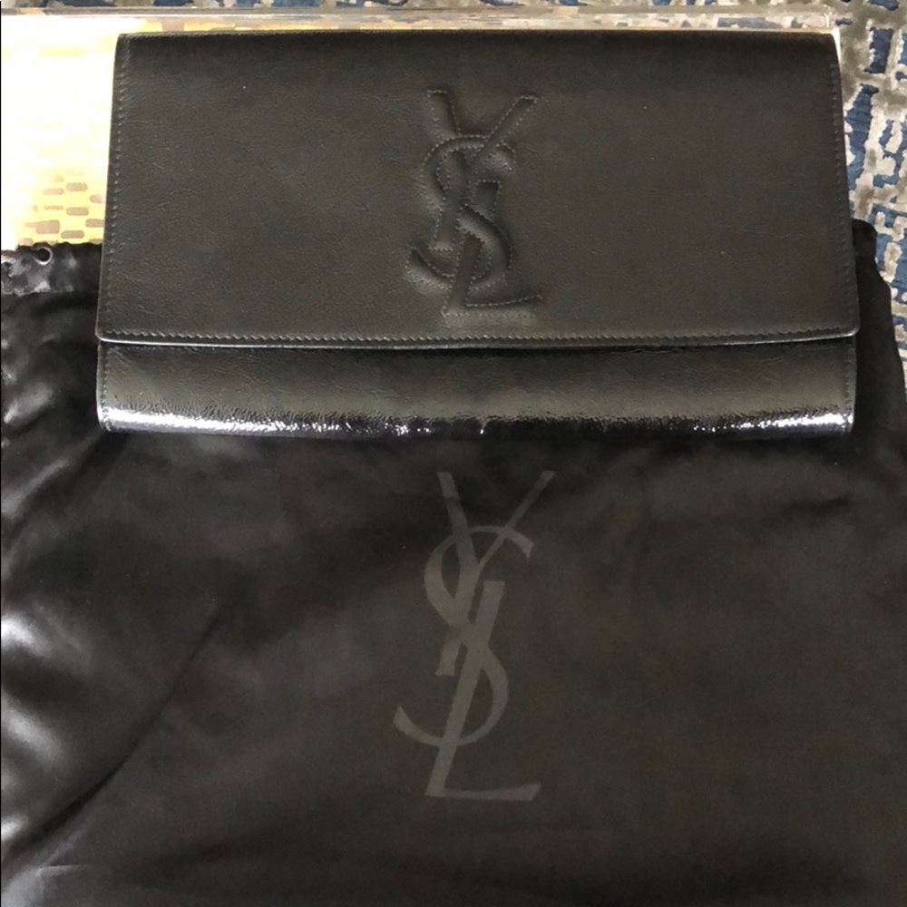 YSL belle de jour black patent leather clutch